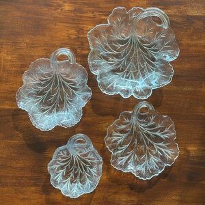 Indiana Glass “Pebble Leaf”Bowl Clear Dishes Set “Twiggy” (Set of  4) vintage